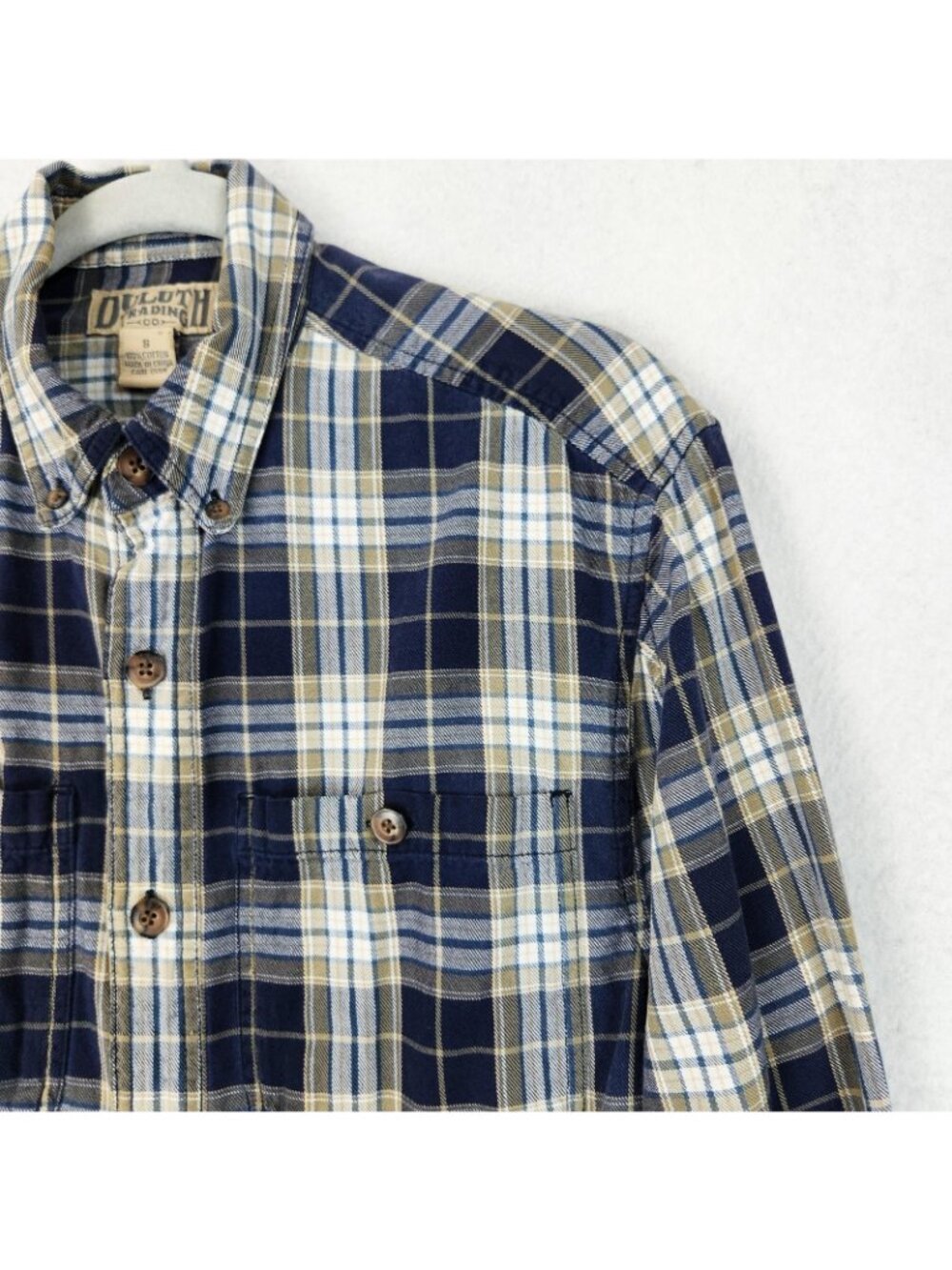 Duluth Trading Shirt Mens Small Blue Plaid Button Front Long Sleeve Cotton - Picture 2 of 9